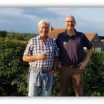 Our friendly Herefordshire Hop Development variety grower Jimmy Barrett stands with Paul Corbett Charles Faram MD to pose for the Charles Faram Farm photos