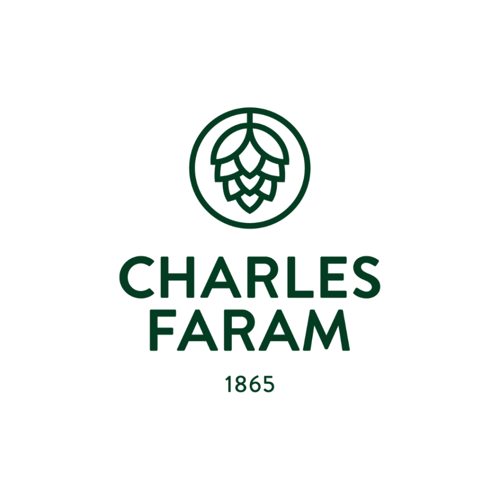 This image features the Charles Faram Logo with consists of a green hop cone icon with the words Charles Faram 1865 underneath. Buy hops today from Charles Faram