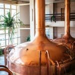 This image shows copper tanks within a brewery